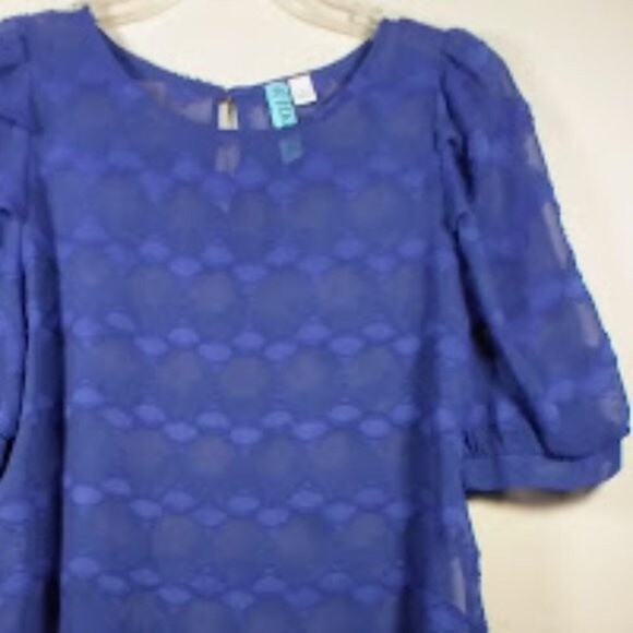 Aina Be Semi Sheer Royal Blue Short Sleeve Peasant Style Blouse Size:S - Picture 8 of 14